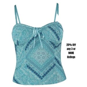 Women's Blue Paisley Spaghetti Strap Top Plus Size XXL Bandana Print Tank Sheer